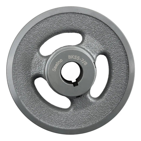 Front view of 7/8 Inch Bore Single Groove V Belt Pulley 5.25 Inch OD Cast Iron Motor Pulley For A Ax B BX 4L 5L V Belts BK5578