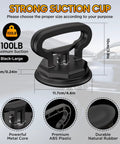 Professional Grade Heavy Duty Glass Suction Cup Lifter Vacuum Grip Handle Two Pack, black large, 100LB capacity, durable rubber pad.