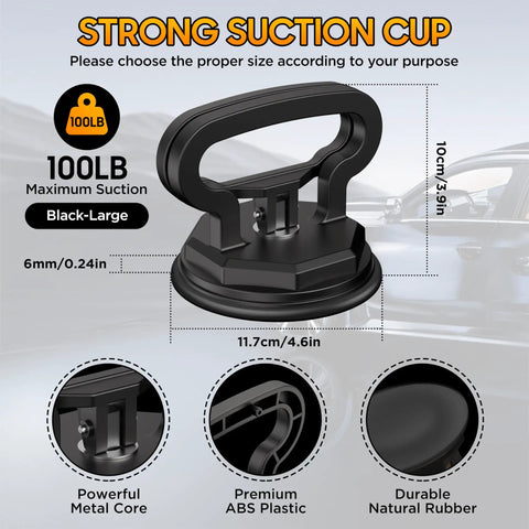 Professional Grade Heavy Duty Glass Suction Cup Lifter Vacuum Grip Handle Two Pack, black large, 100LB capacity, durable rubber pad.