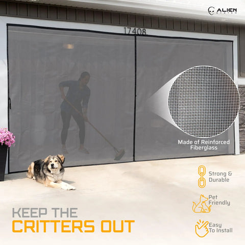 Garage Door Screen 10 By 10 Feet Durable Fiberglass Mesh Easy Install Hands Free Entry Lets Fresh Air In While Keeping Bugs Out.