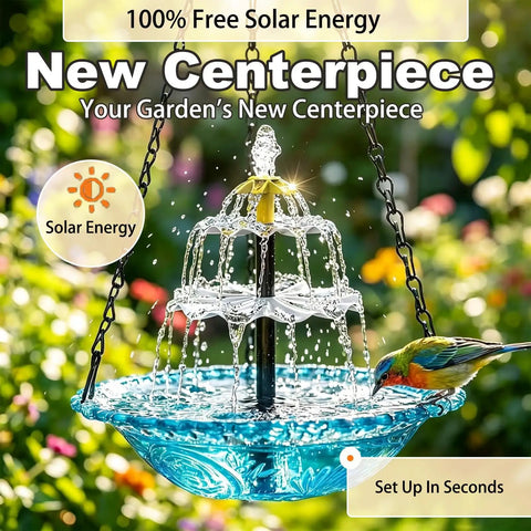 Hanging Solar Bird Bath Fountain With Glass Bowl Outdoor Garden Water Feature No Wiring Solar Pump Direct Sun Activated Gentle Flow For Hummingbirds Large Blue Hanging Bird Bath