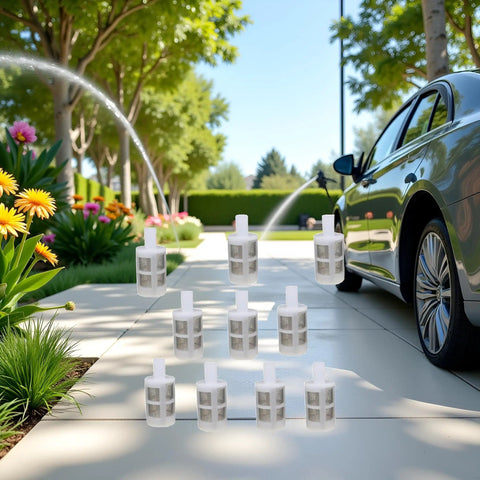 10 Pack White 8mm Hose Filters Dope Stainless Steel Water Pump Filters for garden hoses and car washers on a driveway