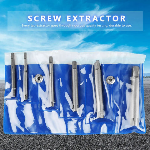 Premium Tap Extractor Set Makes Removing Stripped Or Broken Screw Heads A Total Breeze With This High Speed Steel Kit Perfect For Home Repair Jobs Involving Industrial Bolts And Tough Metal Fasteners That Just Won't Budge. 5-piece HSS screw extractor set in blue pouch