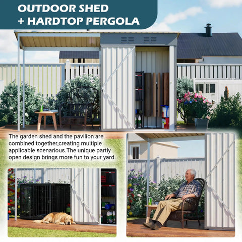5x3 Ft Outdoor Storage Shed And Gazebo Combo With Lean To Metal Frame All Weather 2 In 1 Garden Shed And Gazebo Open Pergola Lockable Door