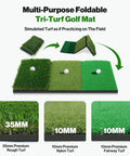 Backyard Golf Practice Net 10 By 7 Feet With Hitting Mat showcasing tri-turf golf mat with 35mm rough, 10mm nylon, 10mm fairway turf options