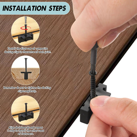 Installation of 600 Piece Hidden Deck Fasteners For Composite Decking With Plastic Clips, Stainless Steel Screws, and Drill Bits