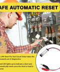 HVAC 24V Short Finder Tool With Red LED Indicator Easy Quick Pinpoint Short Circuit In 24 VAC Circuits Resettable Fuse Kit Lightweight Circuit Tester For Fast Diagnostics And Auto Reset, technician using it on panel