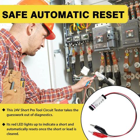 HVAC 24V Short Finder Tool With Red LED Indicator Easy Quick Pinpoint Short Circuit In 24 VAC Circuits Resettable Fuse Kit Lightweight Circuit Tester For Fast Diagnostics And Auto Reset, technician using it on panel