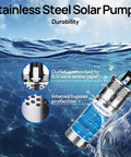 12V DC Submersible Deep Well Pump With 3.2 GPM Max Flow And 230 Ft Max Head, Solar Or Battery Powered in water.