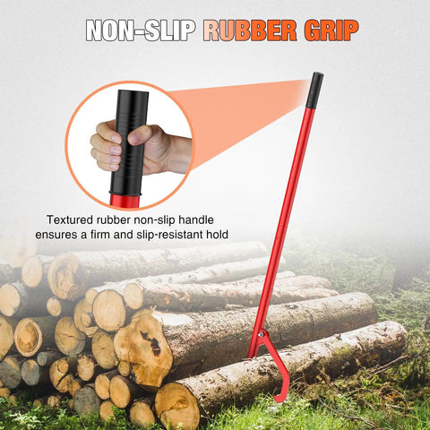 51 Inch Cant Hook For Log Rolling And Firewood Lifting, Heavy Duty Timberjack Tool With Adjustable Steel Cant Hooks, Red