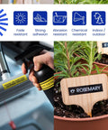 Two Pack Half Inch By Twenty Six Feet Laminated Label Tape Black On White on plant labels in garden setting.