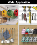 Heavy Duty Slatwall Hooks 20 Pack With Beefed Up Backplate for garage storage; holding tools, fabric, backpacks, and kitchenware