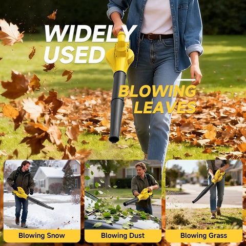 Person using Cordless Leaf Blower With Two 4.0Ah Batteries And Charger, Up To 150 MPH Air for blowing leaves in yard