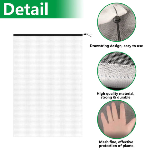 2 Pack Garden Insect Barrier Netting With Drawstring 4.9 By 3.2 Feet Plant Cover details including drawstring closure and mesh fine
