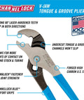 Heavy Duty V Jaw Tongue And Groove Pliers 6.5 Inch With 0.94 Inch Jaw Capacity Forged High Carbon U S Steel Laser Hardened Teeth