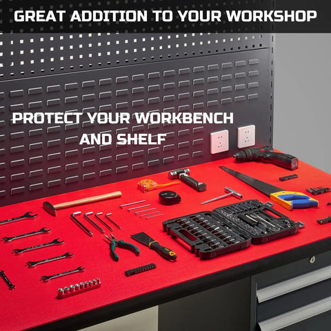 Tool Box Liner 16 Inch Wide By 18 Feet Long Heavy Duty Rubber Mat For Drawer Rolling Tool Chest Cabinet And Workbench Grippy Anti Slip Pad Keeps Tools From Sliding Scratching And Spills Red on workbench