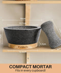 6 Inch Granite Mortar And Pestle Set With Anti Scratch Wood Base, Heavy Duty Grinder For Spices And Herbs, Black Kitchen Essential