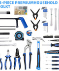 Assortment of 174 tools including pliers, wrenches, screwdriver, tape measure and hacksaw for DIY projects and repairs