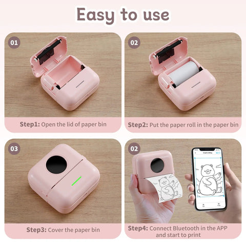 No Sweat Portable Mini Sticker Printer And Slick Inkless Thermal Maker With Effortless Bluetooth Sync For Quick Journaling Labels Study Flashcards And Casual Diy Wall Decals In Fresh Pink steps for use and paper loading