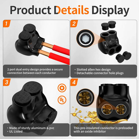 Details of 2 Port Insulated Multi Tap Wire Connector For 2 AWG To 14 AWG Aluminum To Copper Wire Adapters with hex design