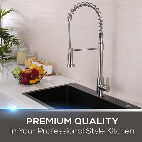 High Arc Kitchen Sink Faucet With Single Handle And Pull Out Spray Head In Stainless Steel Brushed Finish Powerful Sprayer installed