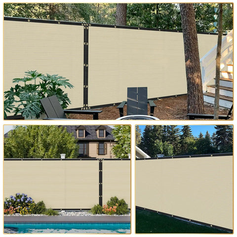 Privacy Fence Screen 4 Ft By 50 Ft Heavy Duty Windscreen Cover Mesh for outdoor garden, beige 175GSM with grommets.
