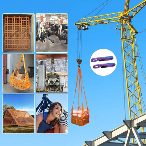 Beefy Heavy Duty Polyester Lifting Net With Four Slings For Outdoor Cargo Hoisting And Material Handling Durable Sling Net image