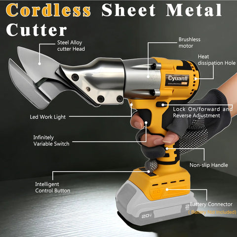 20V Max Cordless Sheet Metal Cutter Bare Tool Compatible With 20V Max And 60V Flex Batteries, shown with features