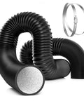 Heavy Duty 8 Inch Aluminum Foil Dryer Vent Hose For Efficient Airflow 25Ft Long Black Flexible Ducting Kit Built For HVAC Exhaust Duct Fans And DIY Home Improvement Projects With 2 Clamps, black aluminum vent hose with clamps