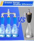 Comparison between three blue 3-In-1 Turbo Nozzle For Pressure Washer With 360 Degree Rotating Jet Streams and a single black nozzle.