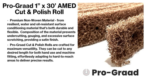 Close-up of 1 Inch Aluminum Oxide Non Woven Cut And Polish Roll, 30 Foot Length, Medium Grit 7440 showing texture and flexibility.