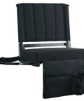 Comfy Stadium Bleacher Seat With Back Support And Thick Padded Cushion Includes Shoulder Strap Black Standard Size One Piece Bleacher Chair