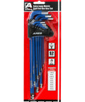Metric Long Arm Ball End Hex Key Set With Chrome Finish And Bright Blue Anti-Slip Coating Includes 9 Sizes from 1.5mm to 10mm