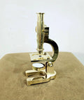 Top Shelf Handmade Solid Brass Microscope With Adjustable Focus Knob, 8-inch vintage educational display piece.