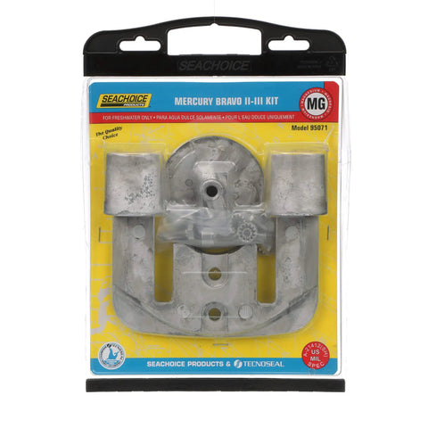 Top Shelf Freshwater Anode Kit Engineered For Mercruiser Bravo II And Bravo III Drives shown in packaging with metal components.