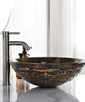 Tempered Glass Bathroom Vessel Sink Copper Round Vanity Bowl Lavatory Arts And Crafts Style Retro Vibe Scratch Resistant Easy To Clean High Gloss Surface Above Counter Basin For Modern Homes