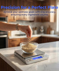 Kitchen Scale 3000G 0.1G Digital Food Scale With LCD Tare Function, weighing grains with bowl on kitchen counter.