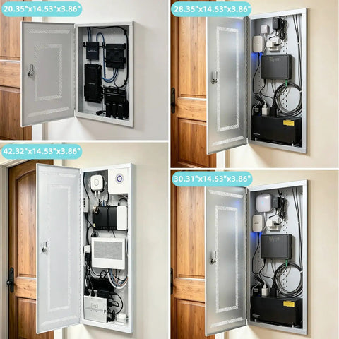 Tough As Nails 28 Inch Media Enclosure For Structured Wiring Cabinets with ventilated hinged door and organized wiring.