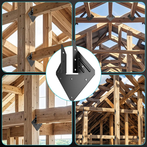 10 Pack Heavy Duty Black Hurricane Ties For Rafters 13 Gauge Steel 2.2mm Installed on Wooden Roof Trusses