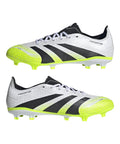Predator League Soccer Cleats For Unisex On Firm Ground And Multi Ground, White Black Lucid Lemon, Size 4.5 side view showing design.