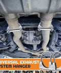 Beefy Heavy Duty Exhaust Clamp Set Four Pack Fits Two And A Quarter Inch OD Pipes U Bolt Saddle Design installed on pipes.