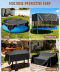 Heavy Duty Built Tough 20 Mil Waterproof Tarp 6.5x7 Ft Black Tarpaulin With Reinforced Webbing Loops covering pool furniture