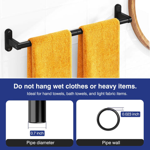 Matte Black 24 Inch Wall Mounted Towel Rack With Rustproof Aluminum Construction holding towels, space-saving bathroom design