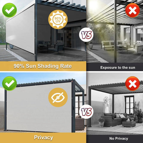 8 By 10 Foot Outdoor Sun Shade Cloth With Grommets For Patio Carport And Backyard Grey Shade Sail That Blocks Up To 95 Percent UV Rays Keeps Kids Cars And Plants Chill In The Sun shown installed providing privacy and sun protection.