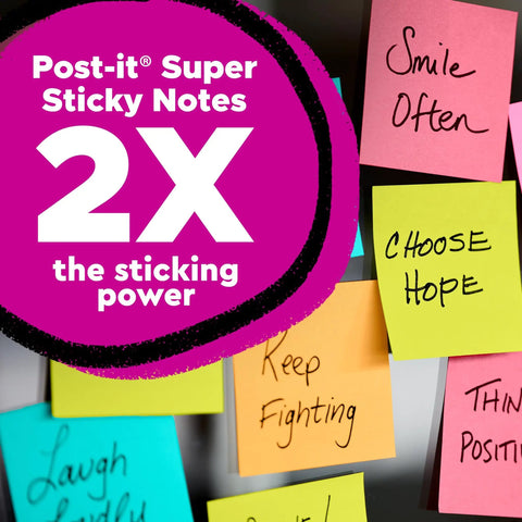 Super Sticky Dispenser Notes 3 X 3 In Canary Yellow 12 Pads With 90 Sheets Each, Twice The Stickiness For Office, School, And Home Quick Access Reminders Today. Post-it sticky notes on colorful reminders board