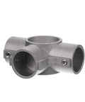 Brushed Aluminum Center Cross Brace Fitting links 1-5/8 vertical pipes to three 1-1/4 horizontal rails in matte gray finish.