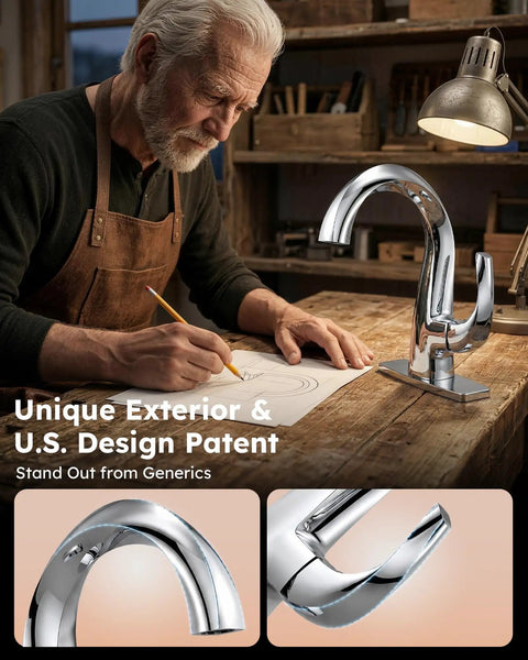 Artisan crafting Single Handle Chrome Bathroom Faucet With Pop Up Drain 1 Hole High Arc Basin Sink Tap Solid Brass Vanity