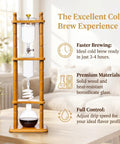 720 Milliliter Cold Brew Coffee Tower With Adjustable Valve Makes Five To Seven Cups Delivers Fast Ice Drip Brewing In Three To Four Hours For Killer Smooth Flavor And Straight Up Cafe Vibes, featuring solid wood and borosilicate glass.