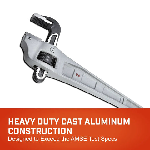 Offset Handle Aluminum Pipe Wrench For Tight Spaces Go-To Heavy Duty Plumber Tool 24 Inch Adjustable Wrench For Home Repair