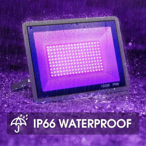 Triple Pack 100W LED Black Lights Flood Lamps with Plug and Switch, 120V IP66 Waterproof Blacklight under rain